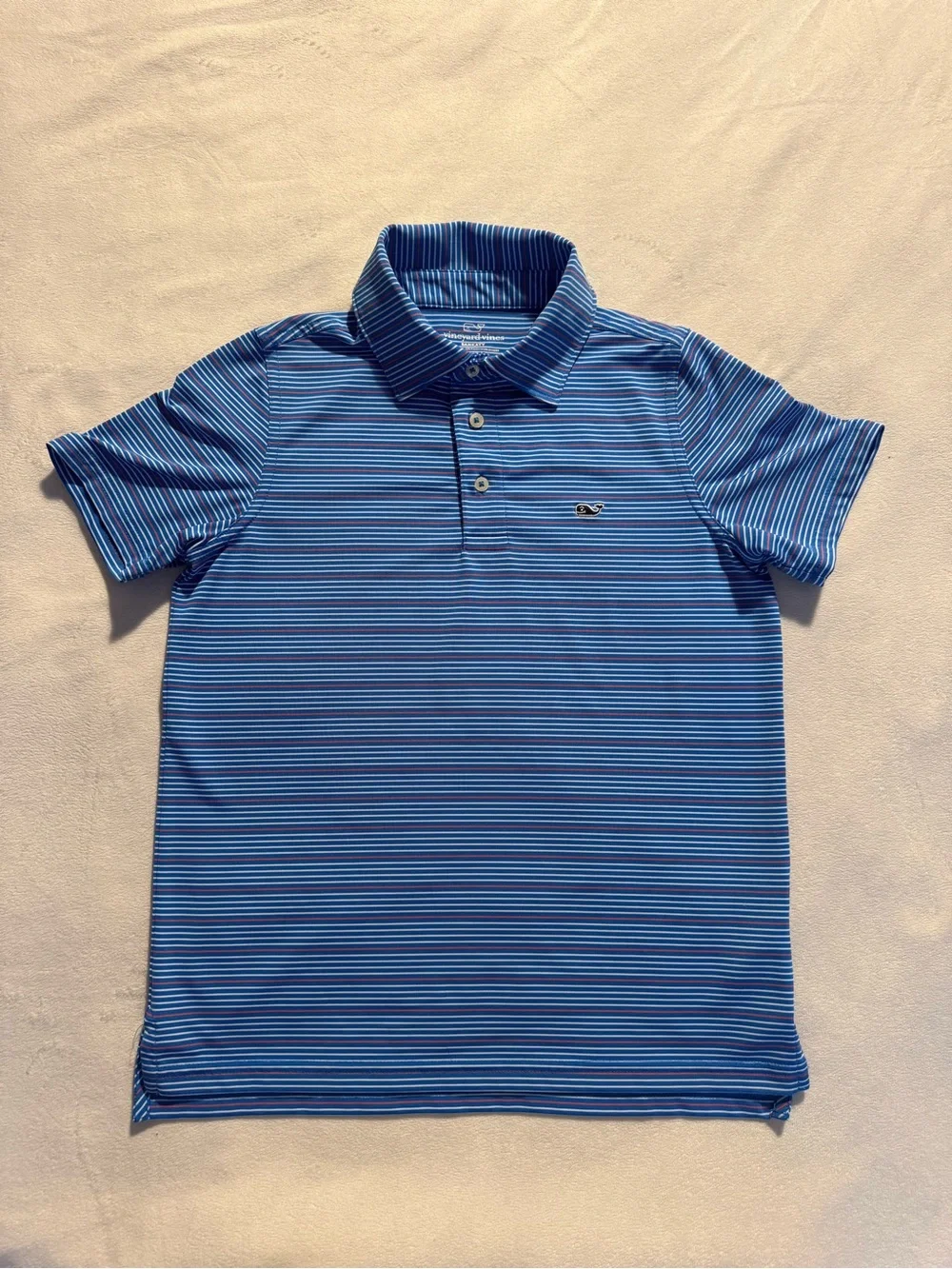 Vineyard Vines Blue Striped Button-Down Polo for Kids, size 8-10